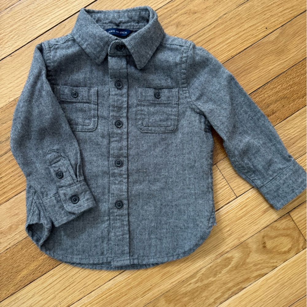 Janie and Jack Herringbone Gray Shirt Baby 6-12 months black